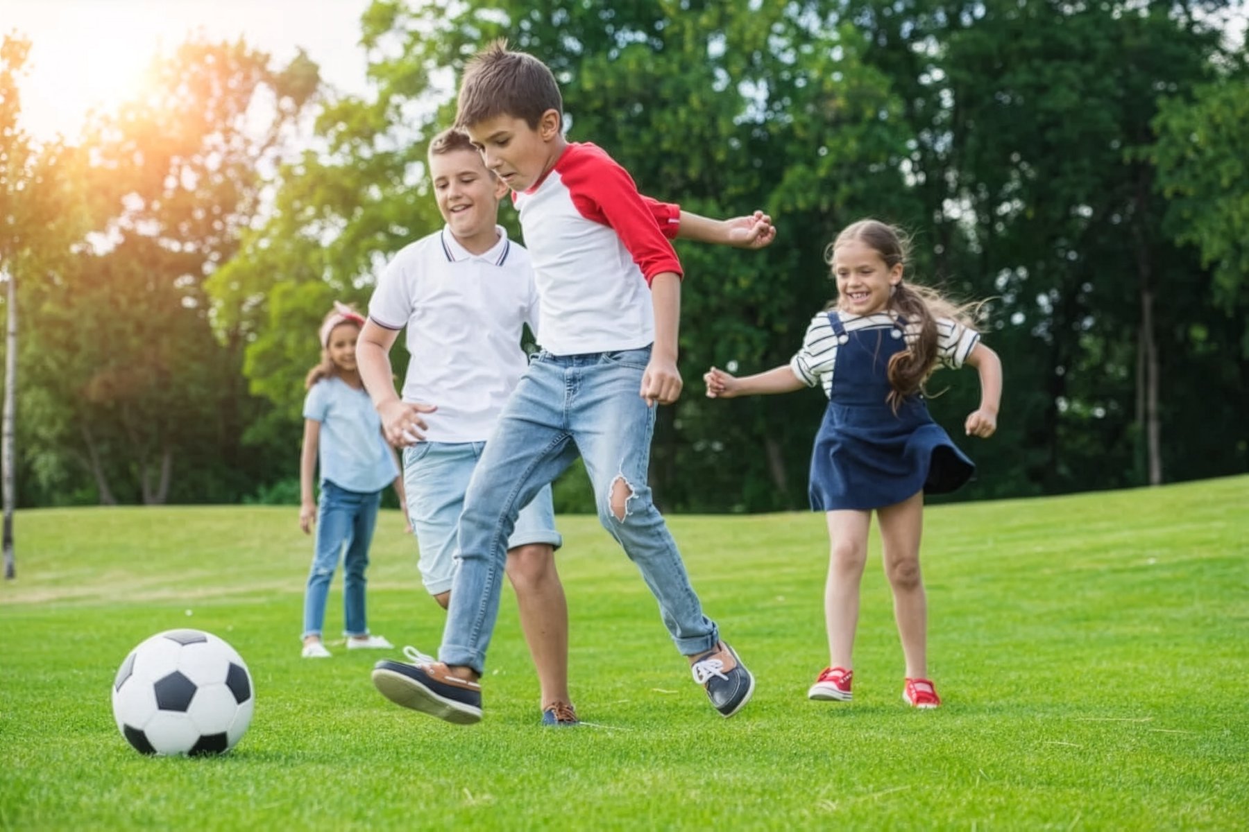 Kinder spielen Fußball auf dem Schulhof der Grundschule MV Ganztagsschule Rostock_scharf